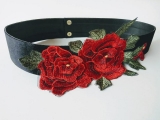 IMPERIAL  5 cm whide velvet fabric self covered belts with flower embroidery  