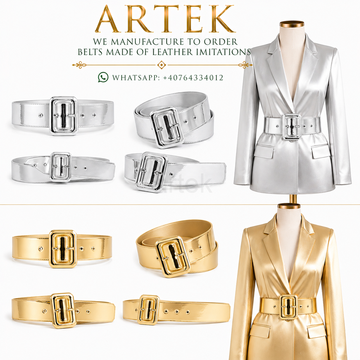 Custom Made Belts MIRROR GOLD & SILVER Leather + COLORADO 5 cm cm whide Covered Buckle