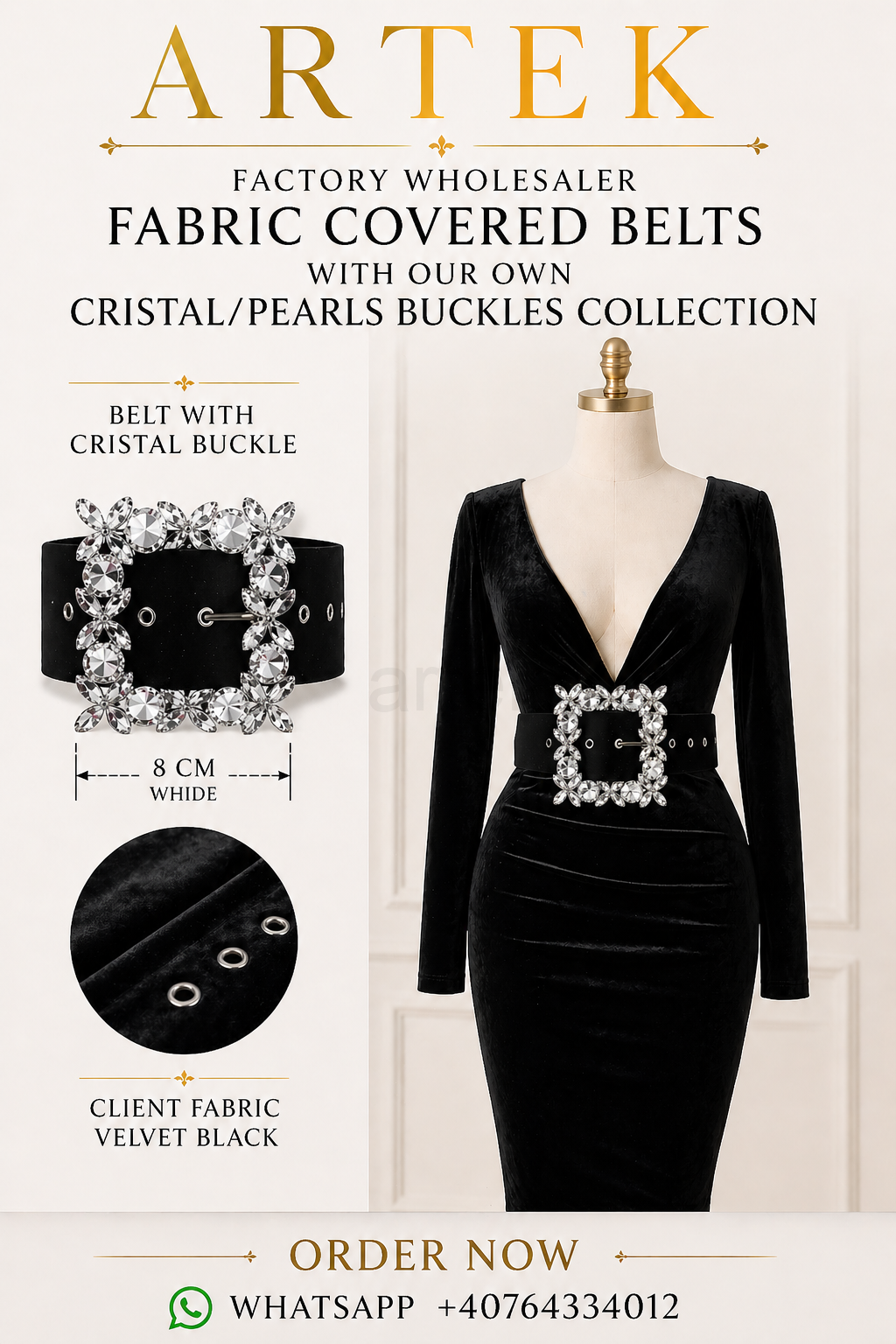 We Make Self Fabric Covered Belts + CRISTAL 5 cm Buckle ,Client Fabric 