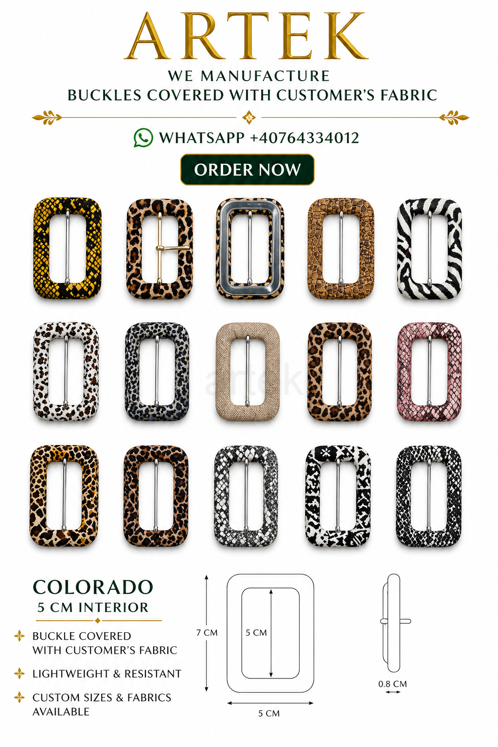 We produce COLORADO Covered Buckles 5 cm , Client Fabric 