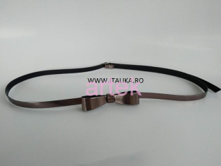 DONNA bow skinny belt 1 cm metalic buckle pu faux leather metalized black nikel 